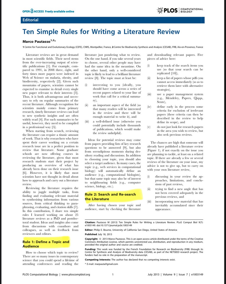 im2muneeb's tweet image. 10 simple rules for writing a literature review