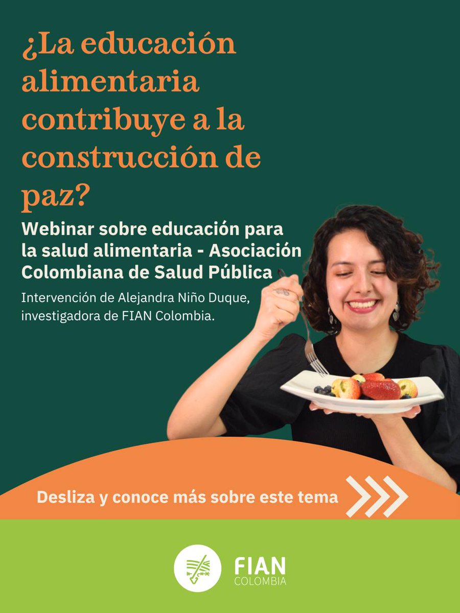 FIANColombia's tweet photo. Alejandra Niño Duque, investigadora de FIAN Colombia, en su intervención en el webinar de @saludpublicacol, dejó una clave clara: hablar de Derecho a la Alimentación es hablar de paz.
La justicia alimentaria transforma territorios. 🌱
¿Y en el tuyo, cómo se vive? 💬 https://t.co/sexUvTF22Z