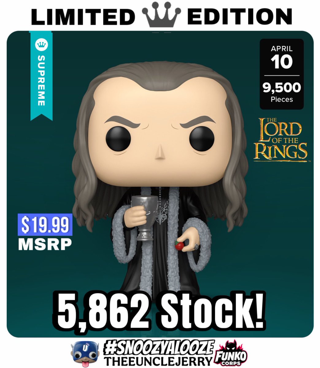 TheeUncleJerry's tweet image. 🗣️ REMINDER.. DROPPING TOMORROW!

🗓️ 4/10/26

⏰ 9am PST/12pm EST

Pop! Supreme LE 9,500: Lord of the Rings - Denethor
👉 bit.ly/4bXEMNc

📌 Loaded stock is pictured. Stock can change by drop day. 

📌 FLOW (first come/first served) style drop. 

#Funko #LimitedEdition