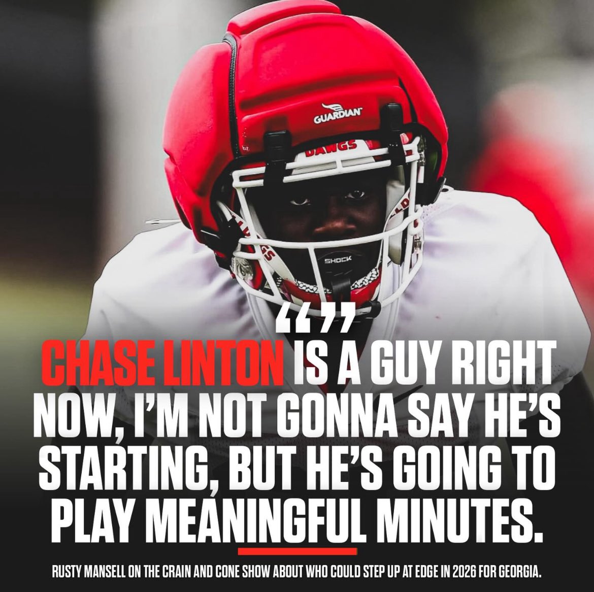 DawggRecruiting's tweet image. According to Rusty Mansell, #Georgia redshirt freshman Chase Linton has been turning heads in spring practice. 🐶

The 6’4” EDGE is going to be playing meaningful minutes for the Bulldogs in 2026. 👀