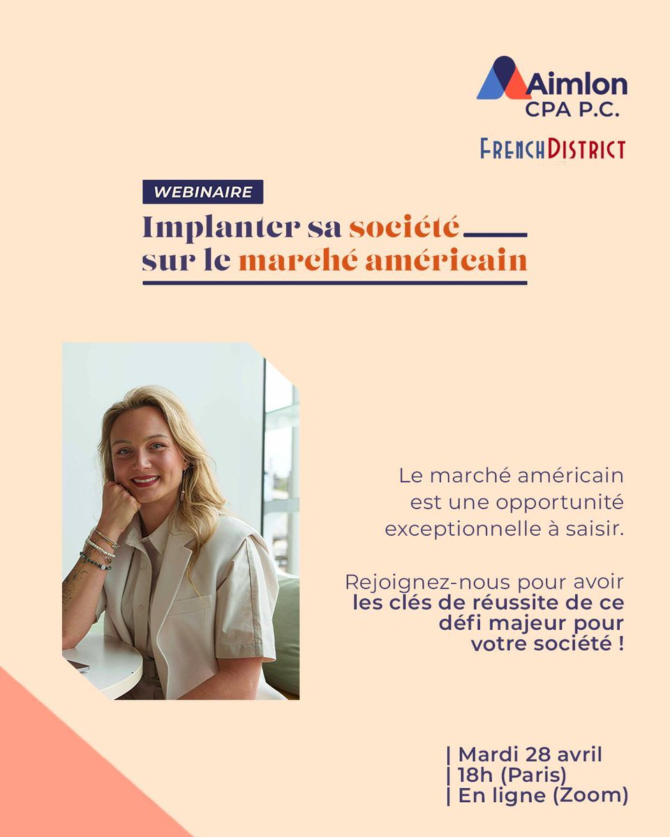 AimlonCPAPC's tweet photo. 🇺🇸 S’implanter aux États-Unis : opportunité ou risque ?
🎯 Webinaire : "Implanter sa société sur le marché américain"
🌍 Entrepreneurs européens déjà engagés

👉 Places limitées – inscrivez-vous : https://t.co/1vQ1010AoV 

#Business #USA #Entrepreneurs #Growth https://t.co/x6VfnT9RtA
