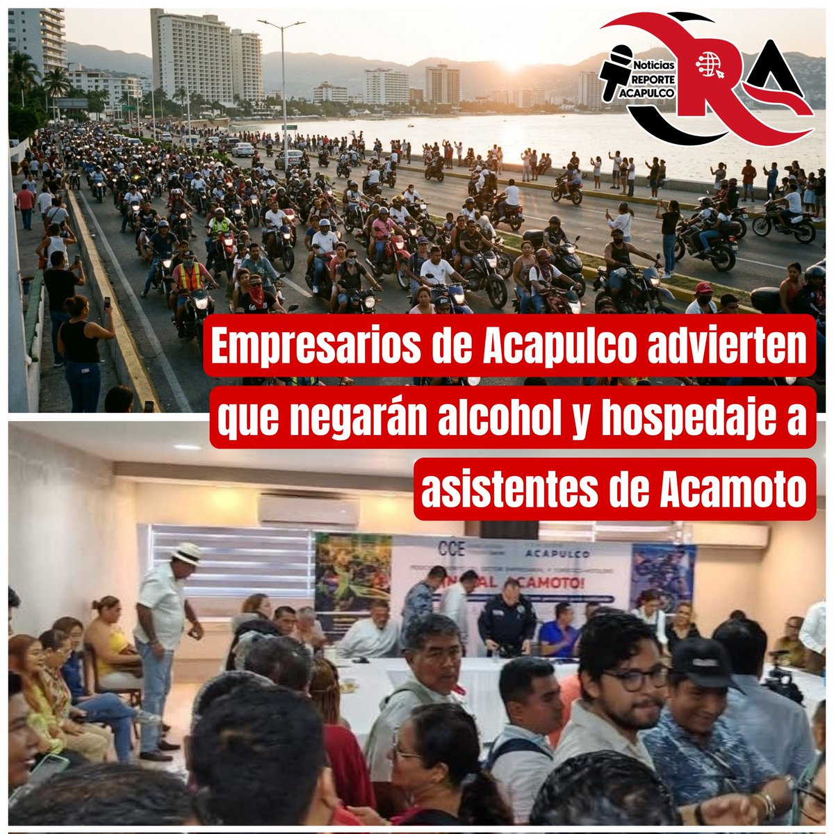Empresarios de #Acapulco advierten que negarán alcohol y hospedaje a asistentes de #Acamoto

◾Ante la falta de control institucional, el sector empresarial plantea restringir servicios como hospedaje y venta de bebidas a motociclistas; autoridades reconocen incapacidad para cont