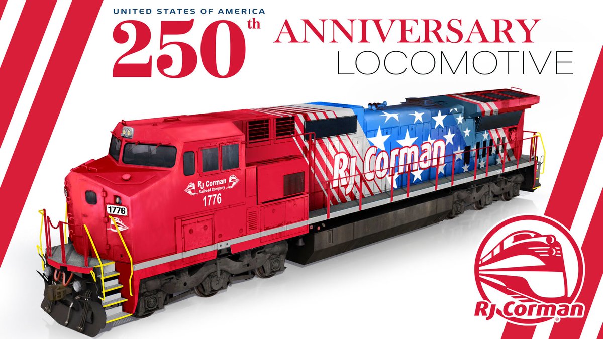 americanrails's tweet photo. RJ Corman has announced it will unveil a pair of specially painted C40-8Ws to honor America's 250th anniversary later this summer.  They expect 1776 to be ready by July while 2026 will arrive in September.

https://t.co/JbLWDsiE1n https://t.co/z1IcvYwwcz