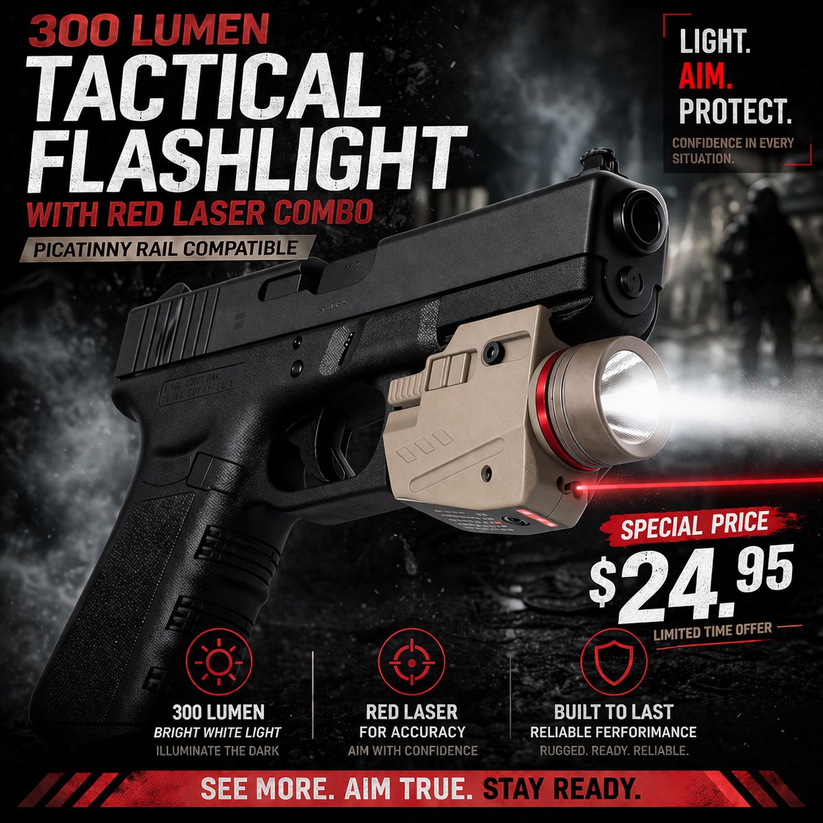 TRINITYSUPPLY's tweet image. New tactical flashlight with red laser combo, tan color. #trinitysupply #TacticalFlashlight
#RedLaser
#WeaponLight
#GunAccessories
#TacticalGear
#HomeDefense
#SelfDefenseGear
#PicatinnyRail
#FirearmAccessories
#HandgunSetup
#EDCGear
#TacticalLifestyle
#LaserSight