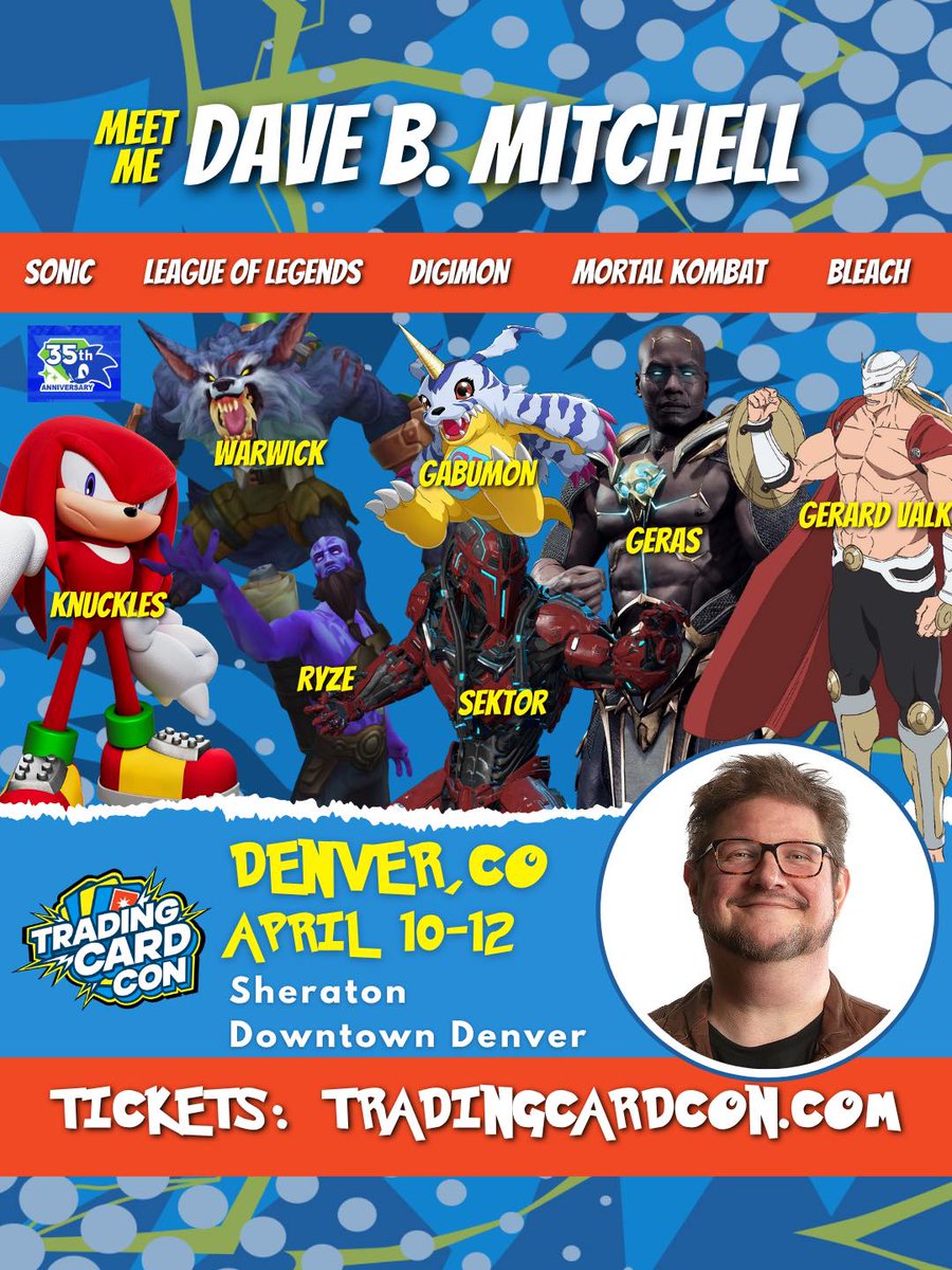 davebmitchell's tweet image. TOMORROW!! Looking forward to hopefully seeing some old friends and making some new ones! 🥳✍🏻📷🏔️ #voiceactor #videogames #animation #anime #sonic35thanniversary