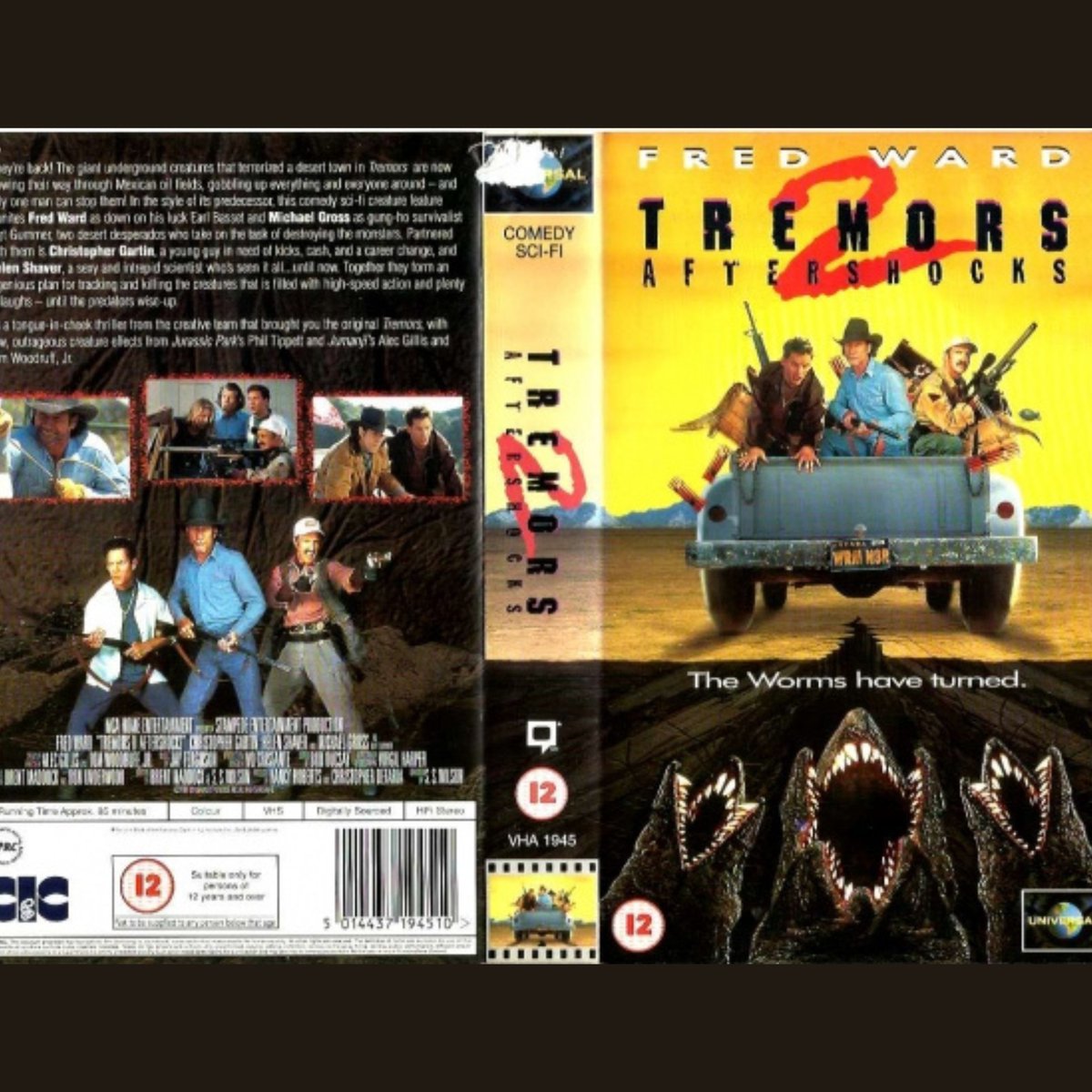 80sHorrorDoc's tweet image. Check out the VHS cover art for Tremors II: Aftershocks which was released on this day in 1996. Did you own this one back in the day?

#90s #90shorror #horror #horrorfan #movies #InSearchofDarkness #90smovies #retrohorror #horrorclub #90shorrormovies #horrormovies
