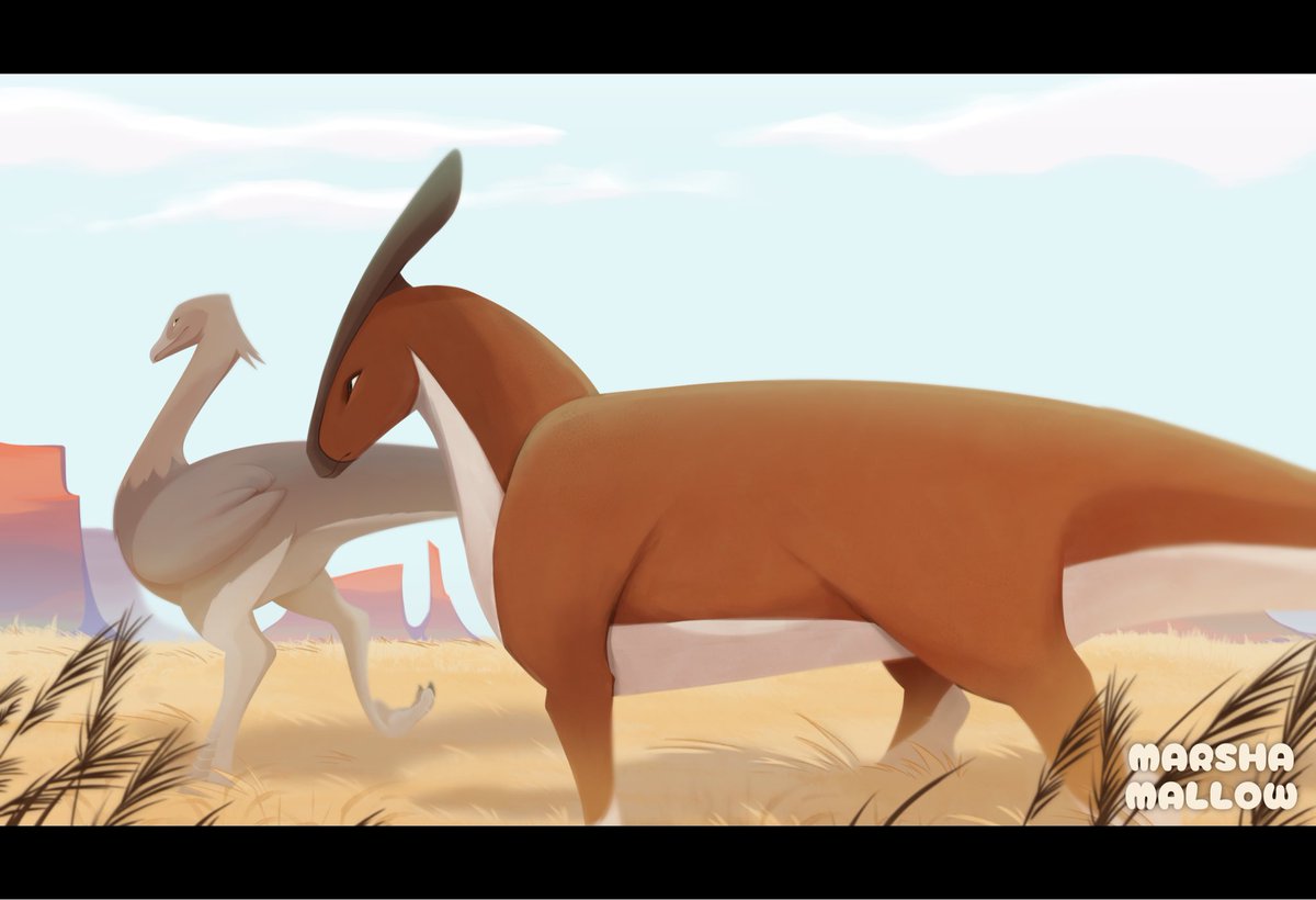 marshamaliow's tweet image. painting practice 🧡
#parasaurolophus #gallimimus #dinosaur
