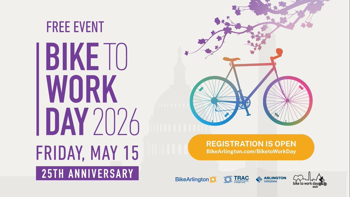 BikeArlington's tweet photo. 🚲@BiketoWorkDay 2026 is coming up fast on Friday, May 15!
🚴🏾REGISTRATION is OPEN at all #BTWD #pitstops: https://t.co/snBIHIATEn
🎪FREE TABLING SPACE is AVAILABLE at all #BikeArlington pit stops: https://t.co/RcXTyU08U8
🚴🏼@Ballston - https://t.co/4jA4hQcQw5
🚴🏿@ColumbiaPikeVA - https://t.co/LNNxbwpXZJ
🚴@RosslynVA - https://t.co/SPf8bk4gQT
⏰Sign up today! @MWCOG @ArlingtonVA @TRAC