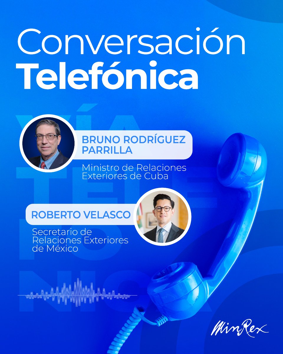 Sostuve una conversación telefónica con <a href="/r_velascoa/">Roberto Velasco Álvarez</a>, nuevo Canciller de #México, a quien felicité y deseé éxitos en sus nuevas funciones.

Le agradecí las expresiones de solidaridad y el apoyo a #Cuba del gobierno y pueblo mexicanos, ante la complicada situación que enfrenta