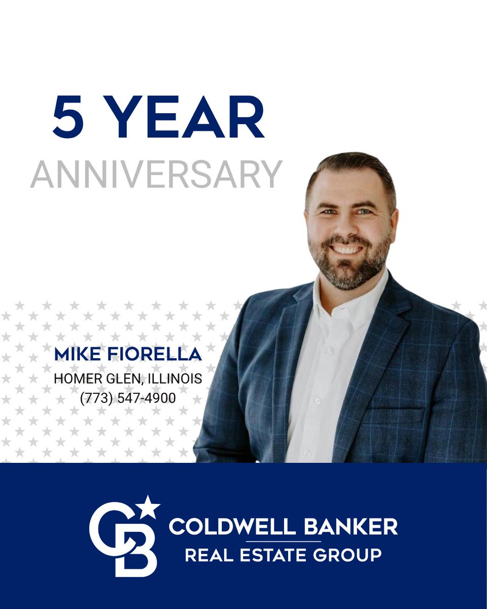 Today we congratulate real estate agent, Mike Fiorella, of the Homer Glen, Illinois office for his 5 years with our company. We are so proud to have Mike as part of the Coldwell Banker Real Estate Group family. #TheBestWearBlue