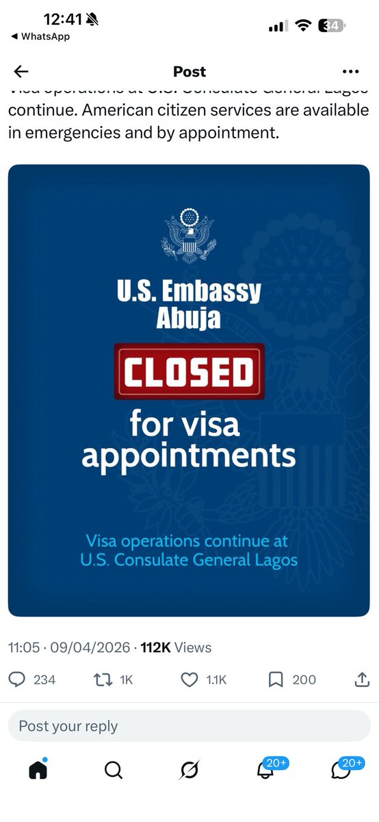 OurFavOnlineDoc's tweet photo. Following yesterday’s declaration of Abuja as level3 unsafe by the usa govt and ordering all non-emergency usa embassy staff to leave Abuja,

The usa embassy abuja is now closed for visa appointments due to insecurity and terrorism concerns.

Congratulations to Tinubu and APC. https://t.co/yqvPlxuKUv