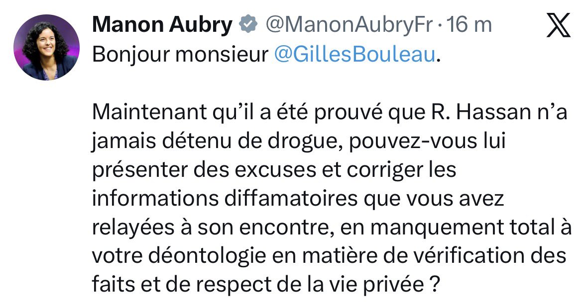 VLautard's tweet image. .@ManonAubryFr a fait 14 tweets pour exiger des journalistes qu’ils suppriment leurs posts et s’excusent auprès de Rima Hassan mais quand Mme Aubry diffuse une fake news sur Glucksmann, elle ne supprime rien et ne s’excuse pas. 
Et chez LFI, ils adorent diffuser des fake news !