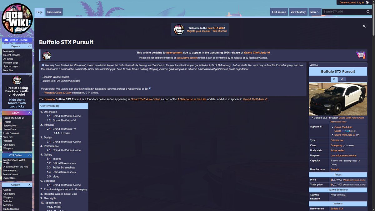 The Buffalo STX Pursuit has been made available to all #GTAOnline players today. It is the final drip-feed vehicle for the A Safehouse in the Hills DLC.

Any new GTA Online DLC vehicles released this summer will be covered in depth exclusively on the new gta.wiki