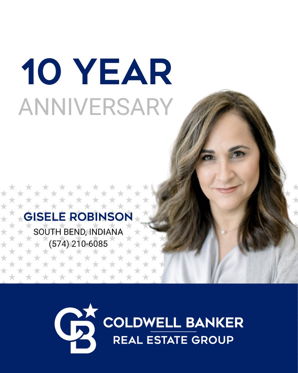 Today we congratulate real estate agent, Gisele Robinson, of the South Bend, Indiana office for her 10 years with our company. We are so proud to have Gisele as part of the Coldwell Banker Real Estate Group family.  #TheBestWearBlue
