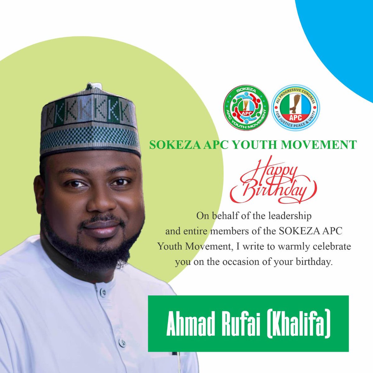 SOKEZA_APC's tweet photo. Congratulations to Ahmad Rufai (Khalifa), Advisory Council Member of the SOKEZA APC Youth Movement.

Your support and guidance continue to strengthen our movement.

#SOKEZA #APCYouth #Politics https://t.co/FPw3LLz6Iq
