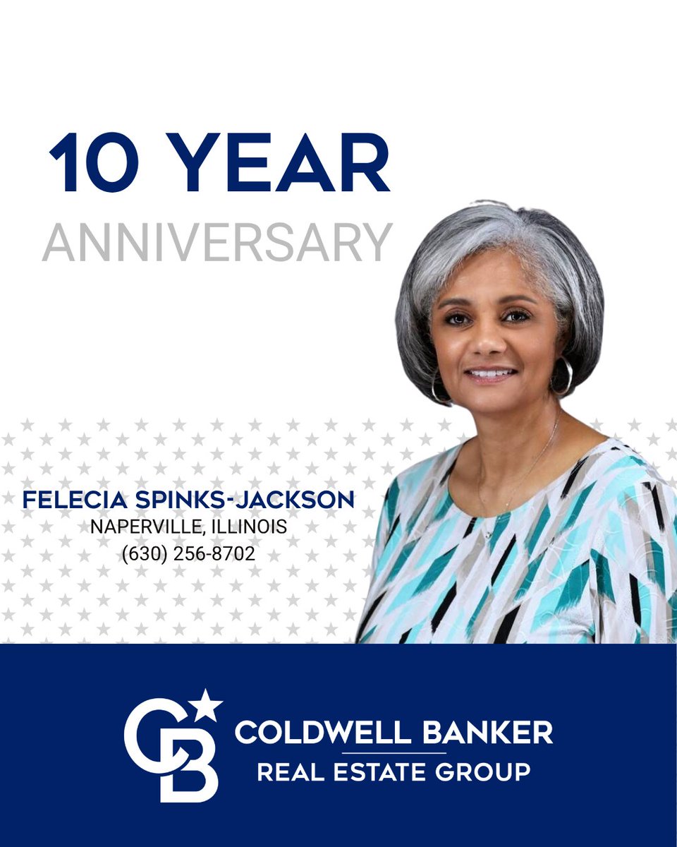Today we congratulate real estate agent, Felecia Spinks-Jackson, of the Naperville, Illinois office for her 10 years with our company. We are so proud to have Felecia as part of the Coldwell Banker Real Estate Group family.  #TheBestWearBlue