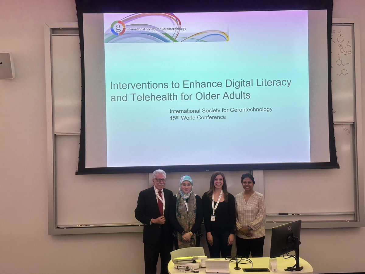 TechSAgeRERC's tweet photo. #ISG2026 symposium on strategies to promote digital literacy for older adults. Presenters Paul Fredolino, Siti Mazidah Mohamad, Elena Remillard, and Raksha Mudar shared the latest innovations, from smartphone skills training to educational campaigns increasing awareness of scams. https://t.co/MNoMuynxCZ
