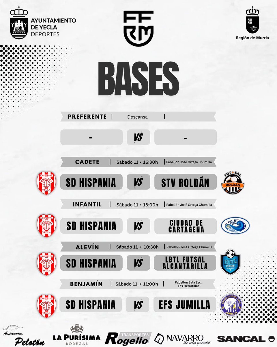 𝗛𝗢𝗥𝗔𝗥𝗜𝗢𝗦 𝗕𝗔𝗦𝗘𝗦 |

Nueva jornada para nuestros equipos.

📅 Estos son los horarios.

¡A por todas! 💪🏼

#SdHispania❤️🤍