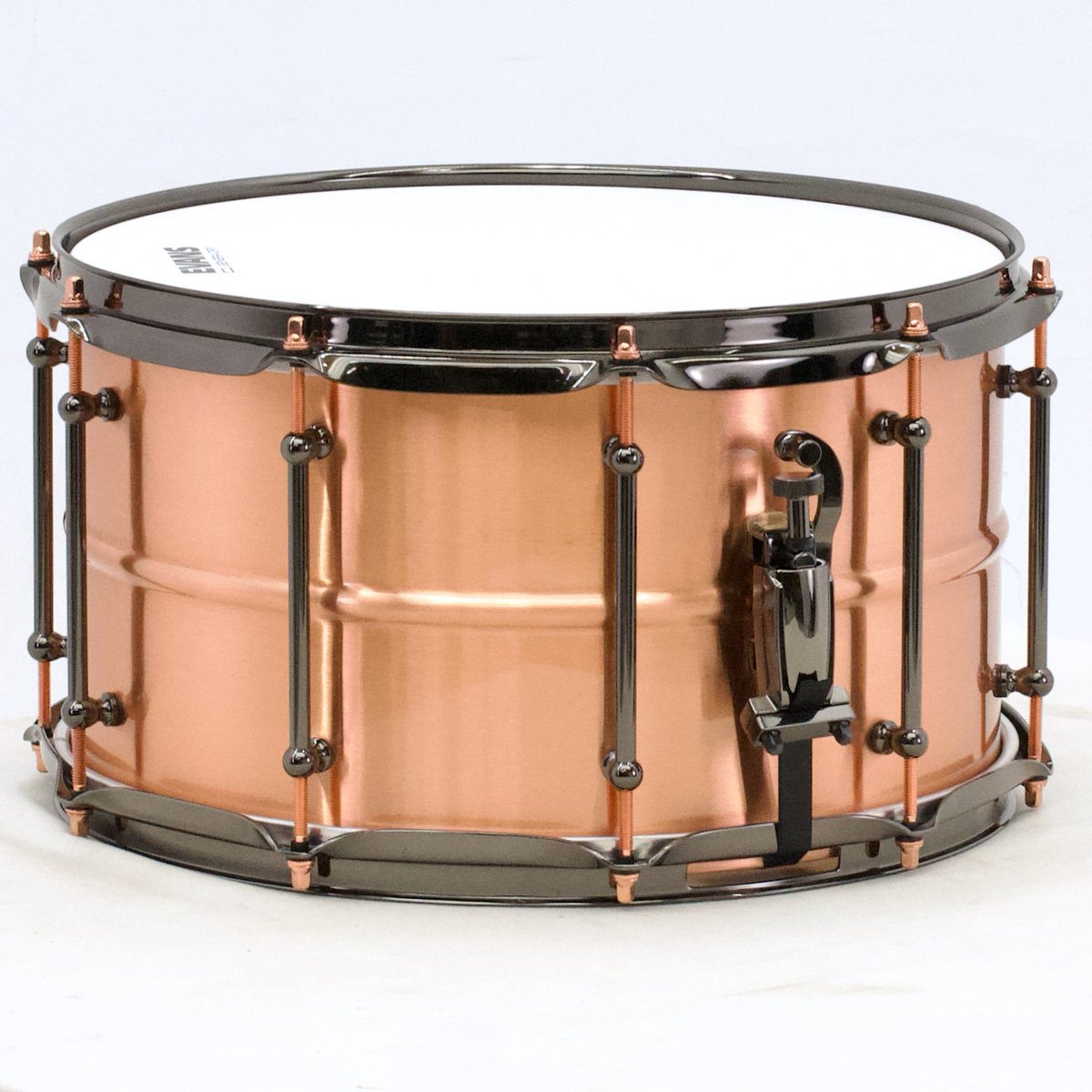 TreeHouseDrums's tweet photo. Here comes another 8x14 Copper Snare -- again with the popular black hardware and copper tension rods...kinda zebra like! From a whisper to a roar, this one's got it! 8x14; beaded copper. Buy now: https://t.co/AccD1vjW2b https://t.co/CBFyNle94l