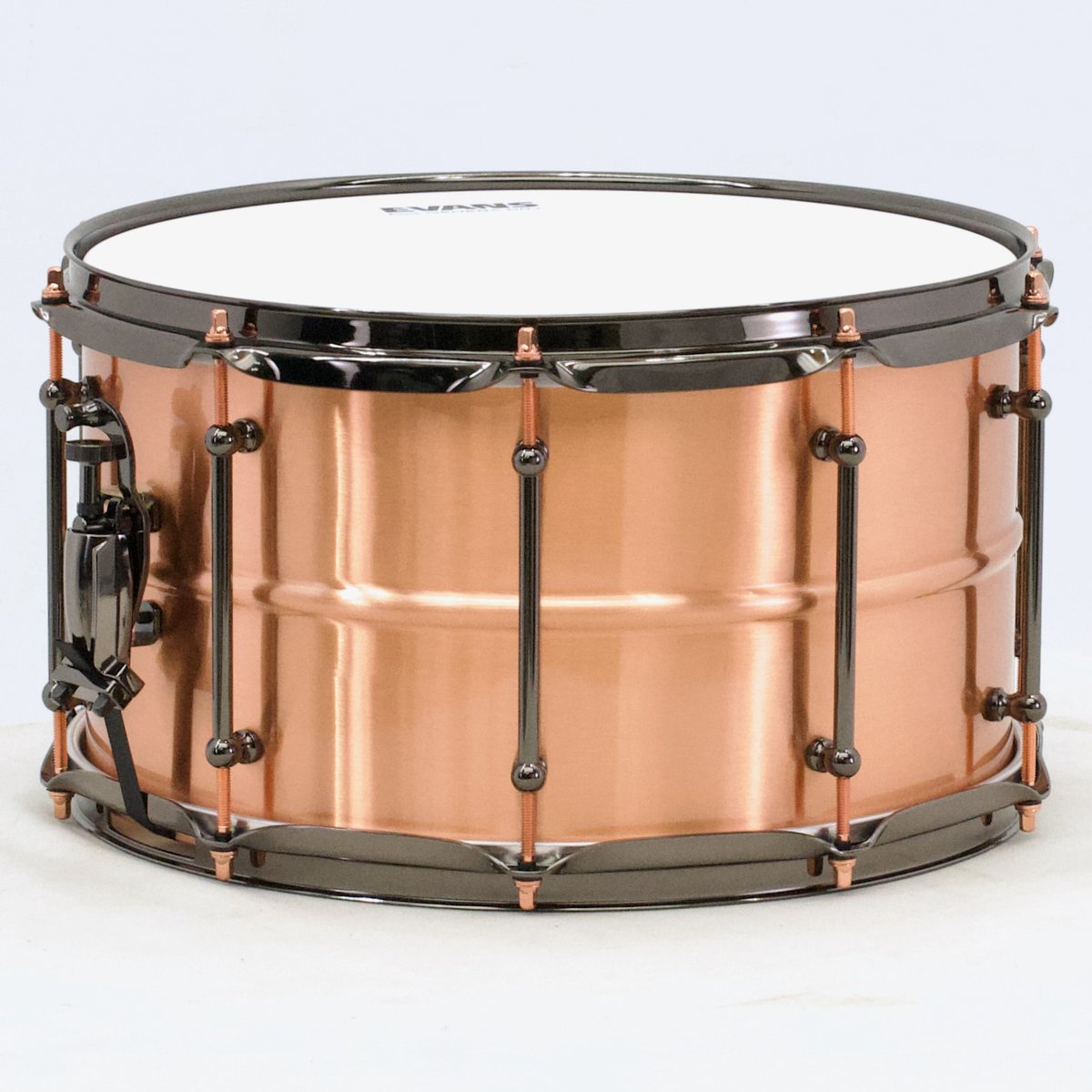 TreeHouseDrums's tweet photo. Here comes another 8x14 Copper Snare -- again with the popular black hardware and copper tension rods...kinda zebra like! From a whisper to a roar, this one's got it! 8x14; beaded copper. Buy now: https://t.co/AccD1vjW2b https://t.co/CBFyNle94l
