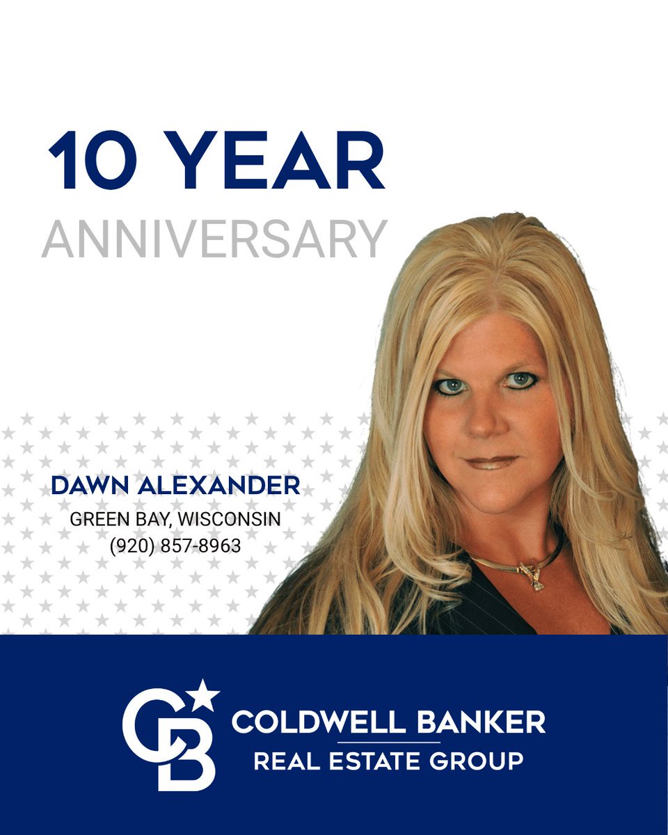 Today we congratulate real estate agent, Dawn Alexander, of the Green Bay, Wisconsin office for her 10 years with our company. We are so proud to have Dawn as part of the Coldwell Banker Real Estate Group family. #TheBestWearBlue