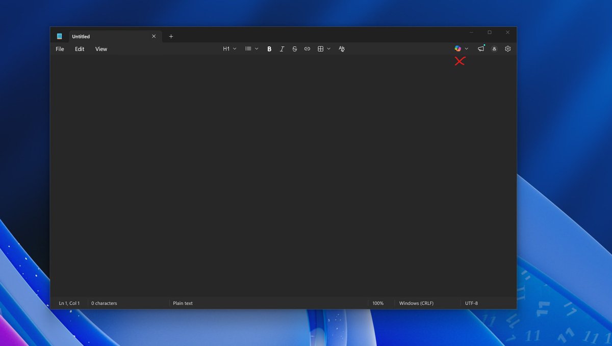 SoyITPro's tweet image. Microsoft comienza a quitar la marca #Copilot de Windows 11.

En el último Update del bloc de notas ya no aparece el logo de Copilot, las funciones de escritura se mantienen, pero ya no con el icono de la IA de Microsoft.