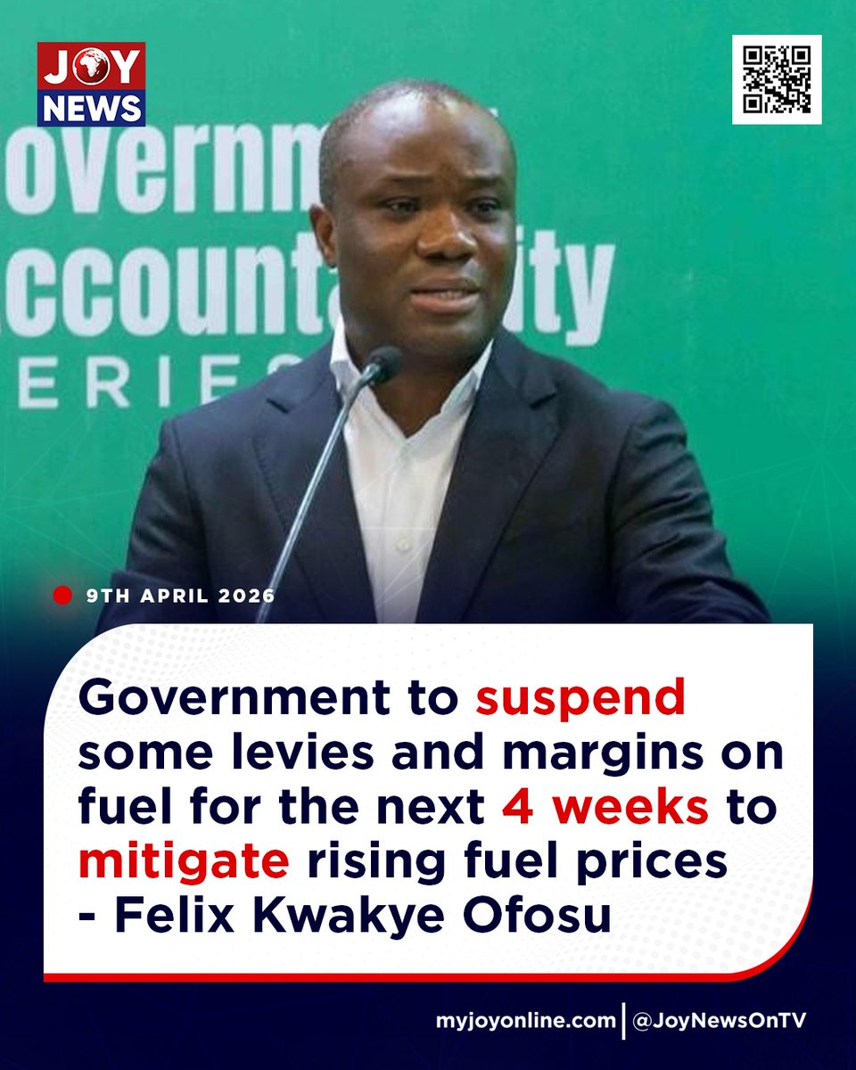 JoyNewsOnTV's tweet image. Government to suspend some levies and margins on fuel for the next 4 weeks to mitigate rising fuel prices  - Felix Kwakye Ofosu

#JoyNews #Viral #Explorepage #Ghana #JoyFM #GhanaNews #Ghana #NewsUpdate #Africa #GhPolitics #News #AfricaNews #CurrentAffairs #Vlog