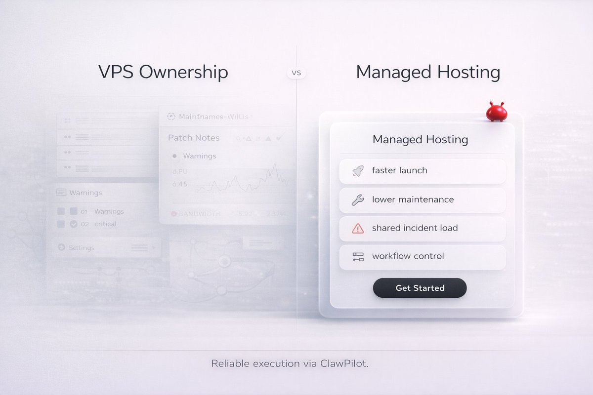 Clawpilot_app's tweet photo. Thinking Vps Because It Looks Cheaper? 🤔

Patching, Monitoring, Rollback, And Recovery Add Up Fast. Clawpilot Keeps Workflow Control In Your Hands While The Runtime Stays Managed.

Choose speed with fewer maintenance loops. #OpenClaw #ManagedAI #DevOps https://t.co/ADCITitO0M
