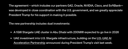 RonanFarrow's tweet photo. 8/9 Those same relationships became an asset under Trump. On his second day in office, Trump and Altman announced Stargate: a $500 billion joint venture to build a vast network of AI infrastructure across the US About a week later, Altman announced plans for Stargate to expand into the UAE, including a data center campus in Abu Dhabi seven times the size of Central Park.