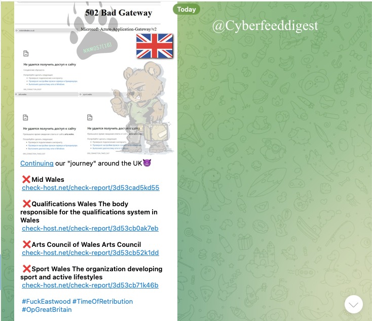 cyberfeeddigest's tweet image. The pro-Russian group targeted #UK websites with #DDOS attack:

❌Qualifications Wales The body responsible for the qualifications system in Wales
❌Arts Council of Wales Arts Council
❌Sport Wales The organization developing sport and active lifestyles
#DDOS  #UK