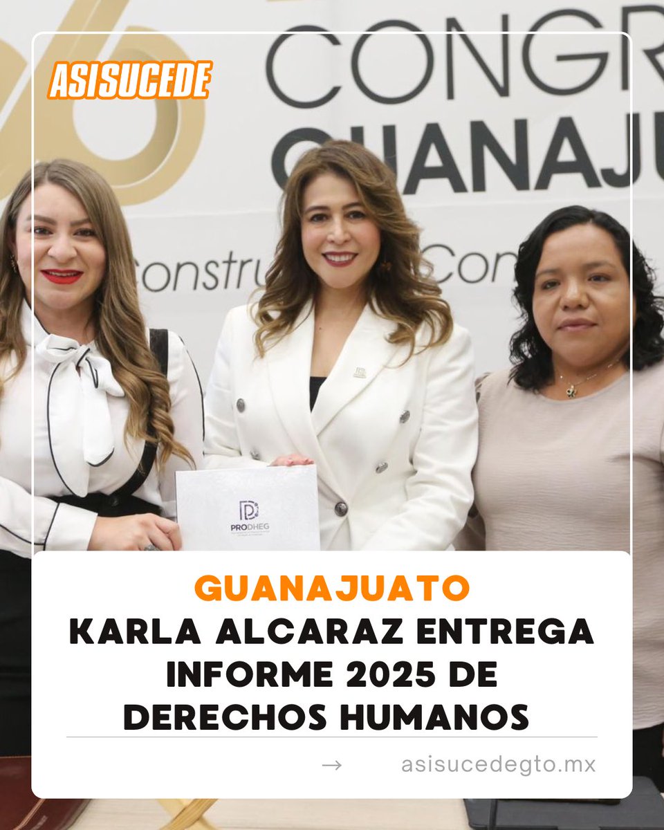 #GUANAJUATO | KARLA ALCARAZ ENTREGA INFORME 2025 DE DERECHOS HUMANOS 📄✋🏼

La procuradora presentó ante el Congreso avances como más resoluciones, capacitaciones y mayor atención en comunidades. 

➡️Más Info: asisucedegto.mx/inicio/karla-a…