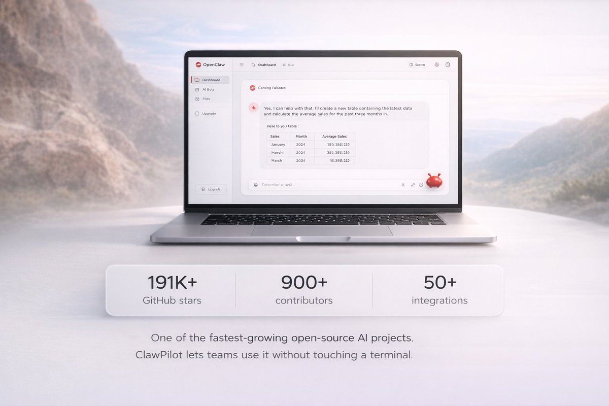 Clawpilot_app's tweet photo. Openclaw Already Has The Momentum. 📈

191k+ Github Stars, 900+ Contributors, 50+ Integrations—and Clawpilot Is The Fast Lane To Actually Using It Without Touching A Terminal.

Skip Setup Theater. Start Shipping Real Workflows. 🛠️ https://t.co/brMQd1QSXr