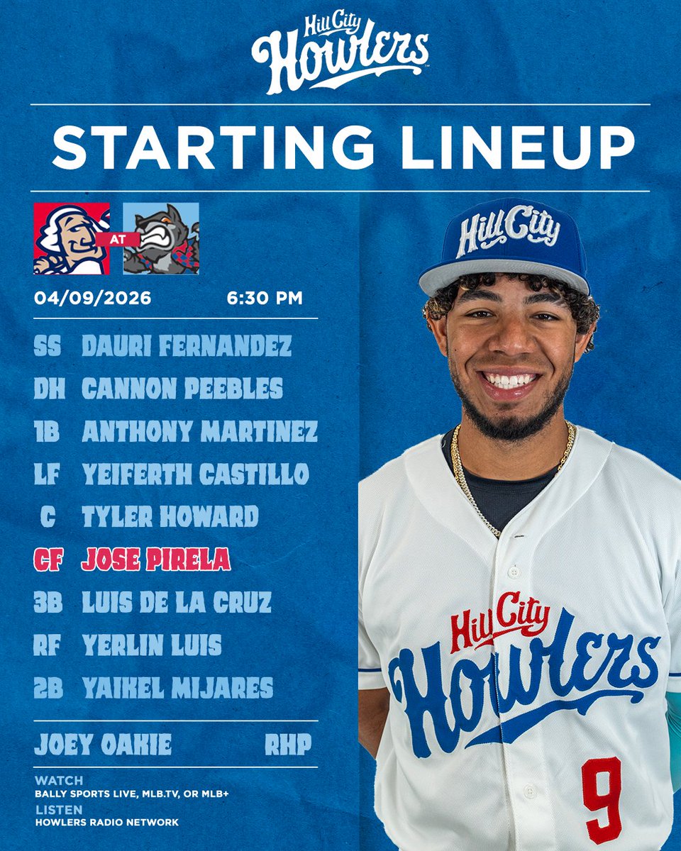 HCHowlers's tweet photo. Game 3 vs. Fredericksburg. The lineup is set — let’s get to work. 🐺⚾️

#HowlOutLoud #434IsForBaseballLovers #HillCityHowlers #StartingLineup #OpeningWeek https://t.co/7ZxAet9Uyu