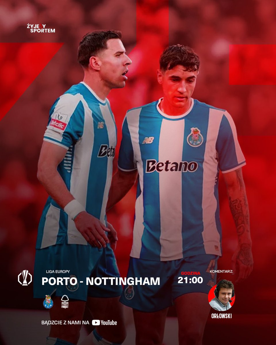 ZyjemySportem's tweet photo. 🏆 Nottingham Forest mimo słabszego sezonu staje przed szansą na półfinał #UEL.
Rywalem lider Liga Portugal, FC Porto. 🇵🇹 Czy polski duet zatrzyma Wooda i spółkę? 👀
🎙️ | @MOrlovskyy
🏟️ | Porto vs Nott'm Forest
📺 | https://t.co/HKchBT2Gvl
#ŻyjemySportem #FCPNFO https://t.co/fERvyR0XG7