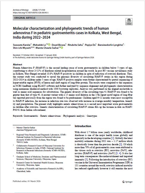 ICMRNIRBI's tweet photo. Study from @ICMRNIRBI reveals Human Adenovirus F (HAdV-F) is the 2nd leading cause of acute gastroenteritis in u5 children in the post-Rotavirus vaccination era emphasizing need for continued surveillance.
@ICMRDELHI 
@MoHFW_INDIA 
@DeptHealthRes 
@MamtaChawla20 
#ICMR4NewIndia https://t.co/62uNYNQJmX