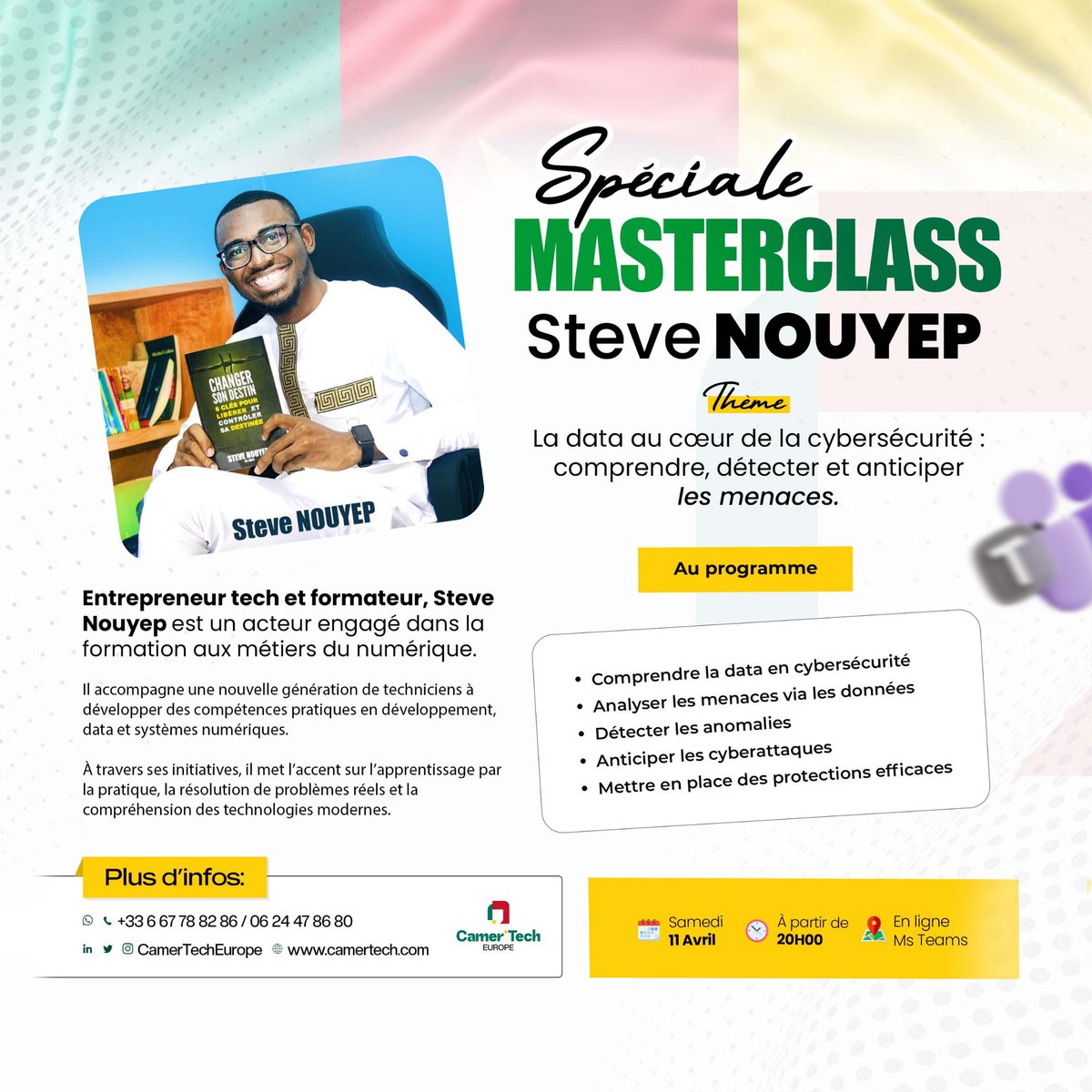 CamertechEurope's tweet photo. 🔐 Sais-tu vraiment comment la DATA protège (ou expose) tes systèmes ?

Le Samedi 11 Avril à 20H, Monsieur @SteveNouyep t'explique tout dans une Masterclass GRATUITE en ligne.

🧵 Thread complet ⬇️

#CyberSécurité #Data #CamerTechEurope https://t.co/uVXkMp2zhw