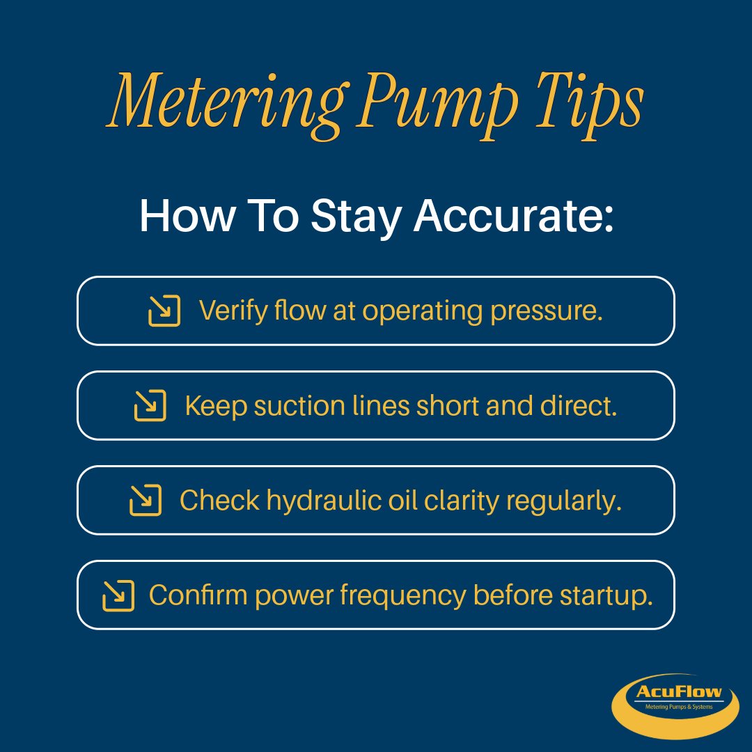 AcuFlowPumps's tweet image. Small checks make a big difference.
Stay ahead of issues with these metering pump essentials. ⚙️

#meteringpumptips #acuflow #PumpMaintenance #dosingaccuracy #MadeInUSA