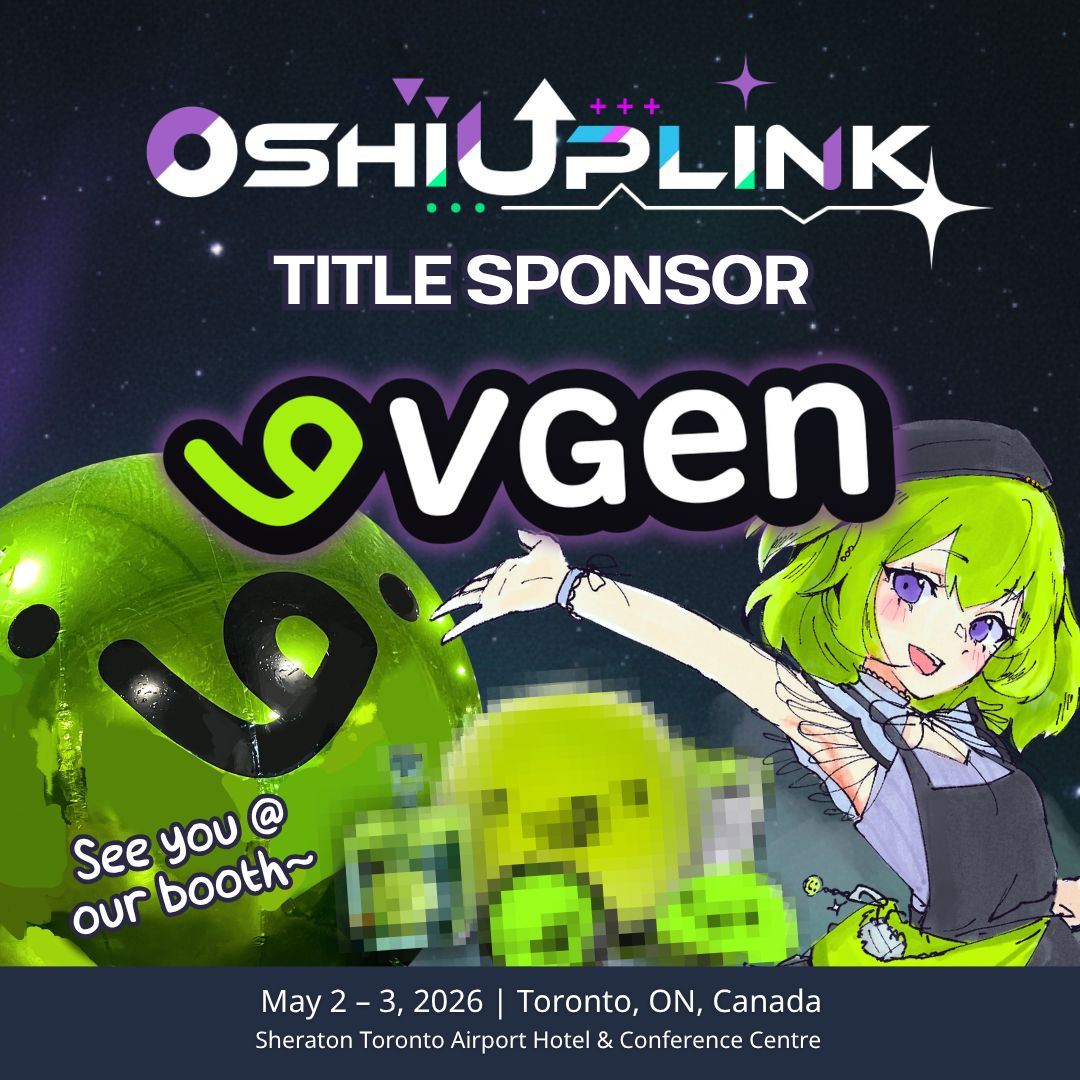 oshiuplink's tweet image. Our official TITLE SPONSOR of #OshiUpLink is none other than @_VGen_ !! 💚
 
Visit their booth to try Customizable VTuber Models, browse special #VGenComm services, and win exclusive merch! 👀🍀