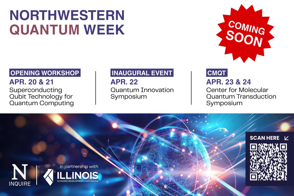 nuINQUIRE's tweet photo. #NorthwesternQuantumWeek is almost here!

Join us in Evanston, IL for a week of #quantum research, innovation, and collaboration.

This week features workshops, the Quantum Innovation Symposium, and the CMQT Symposium.

More info here: https://t.co/odWklZPKyL

@NorthwesternU https://t.co/E55pzRXkyM