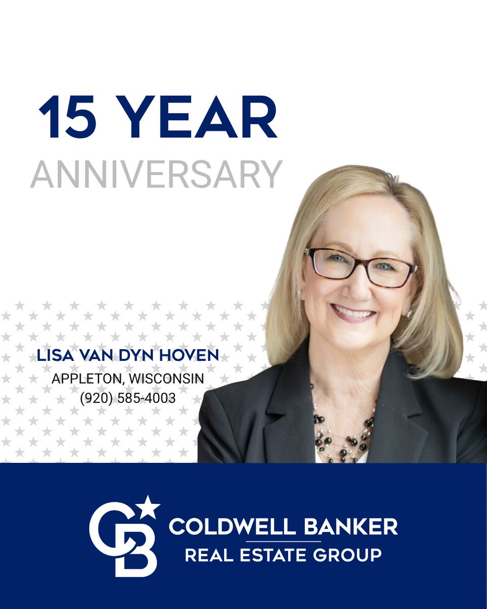 Today we congratulate real estate agent, Lisa Van Dyn Hoven, of the Appleton, Wisconsin office for her 15 years with our company. We are so proud to have Lisa as part of the Coldwell Banker Real Estate Group family. #TheBestWearBlue