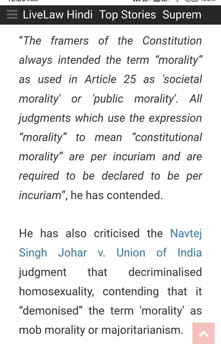 manojvani's tweet photo. The Centre's submission before the 9 judge Constitution Bench (during hearings on religious freedom petitions including #Sabarimala) will have no impact on the outcome of the Supreme Court's 2018 rulings on #Adultery (Joseph Shine case) and #SameSex consensual relationships (Navtej Singh Johar case). Because, the Centre is only challenging the method the Court used in 2018, particularly the "constitutional morality" doctrine, not the actual results. It argues that the 2018 judgments relied heavily on a vague/subjective concept of "constitutional morality" (as opposed to societal/majoritarian morality), which cannot override majority will in a democracy. It also criticises excessive reliance on foreign academic sources and what it sees as judicial overreach into areas better left to Parliament. The Centre is neither asking the Court to restore the criminal law nor objecting to the striking down of the laws on grounds of discrimination/arbitrariness under Articles 14, 15, and 21. The law as it stands today is safe. Adultery remains a purely civil/matrimonial issue: a valid ground for divorce, cruelty claims, maintenance, or custody disputes, with no criminal liability (no FIR, no jail, no fine under IPC/BNS for consensual extramarital sex).

"Not Good Law" is a legal phrase indicating that a previous court judgment (or part of it) is flawed or unreliable as precedent and should not be relied upon in future cases. It does not erase the original outcome. It signals that the reasoning and principles are problematic and should be treated as overruled for guiding future decisions. If the 9-judge bench declares the reasoning in Joseph Shine (Sec 497) and Navtej Singh Johar (Sec 377) (or parts of them) "not good law," future cases cannot cite their constitutional morality reasoning as binding authority. But the law as it stands today remains intact unless a future bench or Parliament explicitly revisits it. This is common practice when larger Constitution benches want to clarify or restrict expansive interpretations from earlier cases without fully reversing them.

A larger 9-judge bench has the power to re-examine and correct the doctrinal parts of earlier 5-judge judgments. It is actively doing so now so that future courts will use new principles by giving more weight to legislative intent, societal morality, and judicial restraint.
