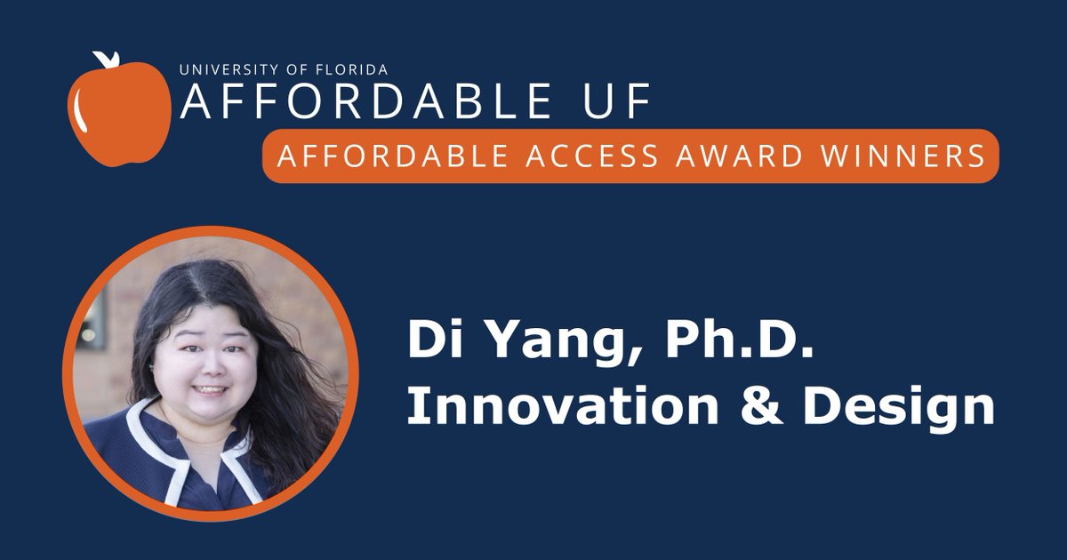 UF_CTE's tweet image. Congratulations to Dr. Di Yang on being honored with the 2026 Affordable Access Award! Through innovation and thoughtful instructional design, Dr. Yang's work expands student access to affordable course materials. Congratulations! 
#UF #CTE #TeachingExcellence #AffordableAccess