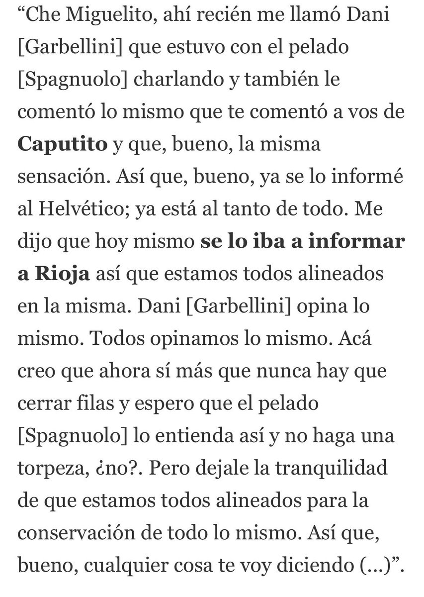 GLetrinas's tweet photo. @LANACION “CAPUTITO” y “RIOJA”: Es un mensaje que le envió Pablo #Atchabahian a Miguel #Calvete y que fue incluido en el dictamen firmado por los fiscales #Picardi y Rodríguez para pedir una nueva indagatoria a #Spagnuolo #Andis #corrupcion https://t.co/SjVhC1G3EM