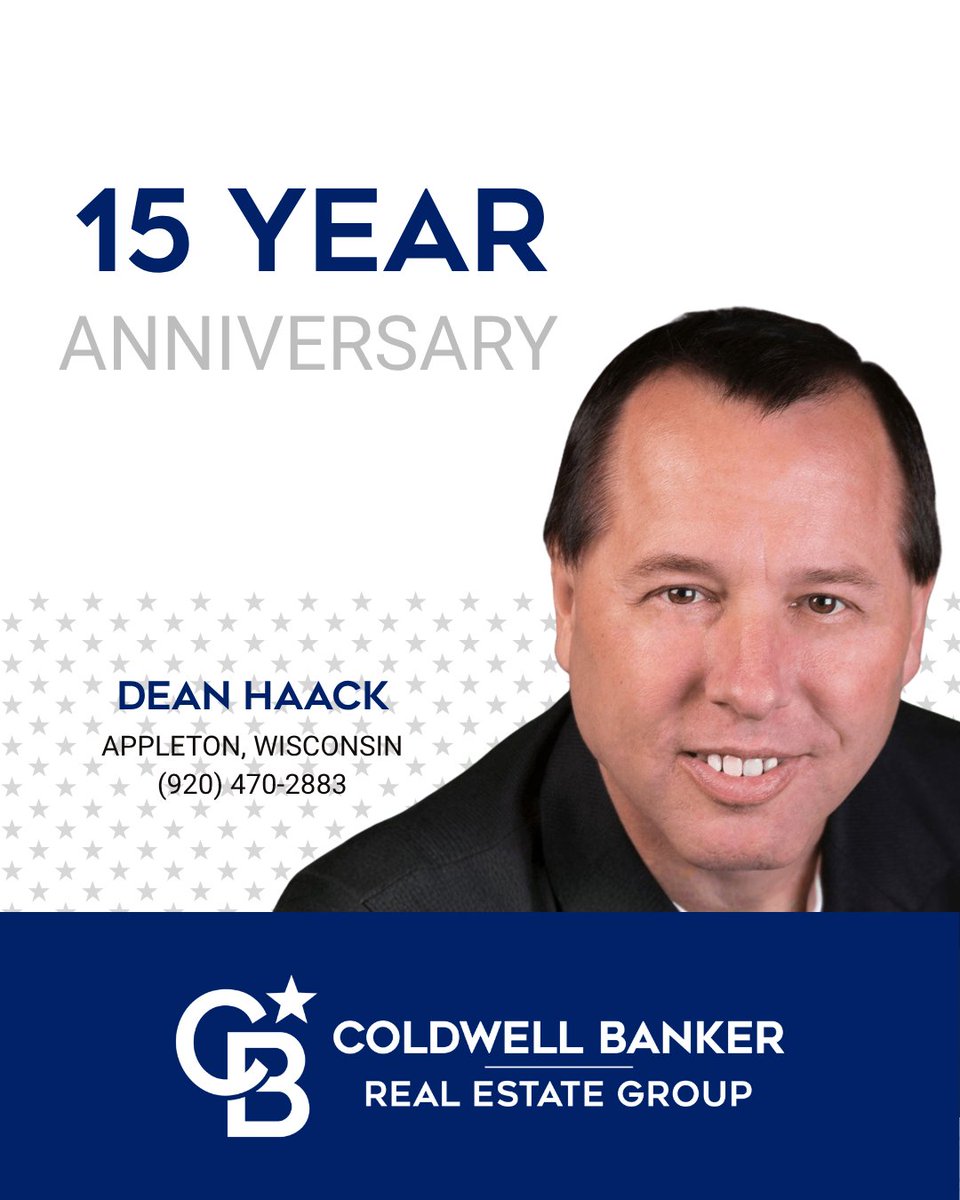Today we congratulate real estate agent, Dean Haack, of the Appleton, Wisconsin office for his 15 years with our company. We are so proud to have Dean as part of the Coldwell Banker Real Estate Group family. #TheBestWearBlue
