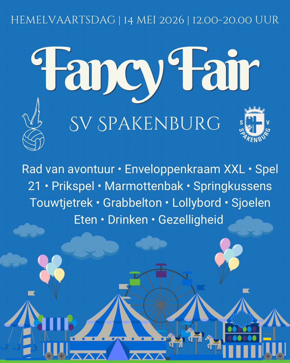 De_Stormvogel's tweet photo. Pasen is geweest, op naar Hemelvaartsdag! ๐คฉ๐ Uiteraard Fancy Fair bij ons @SV_Spakenburg ๐โฝ๏ธ #fancyfair #supportersclub #hemelvaartsdag https://t.co/4vMH3mJRuC