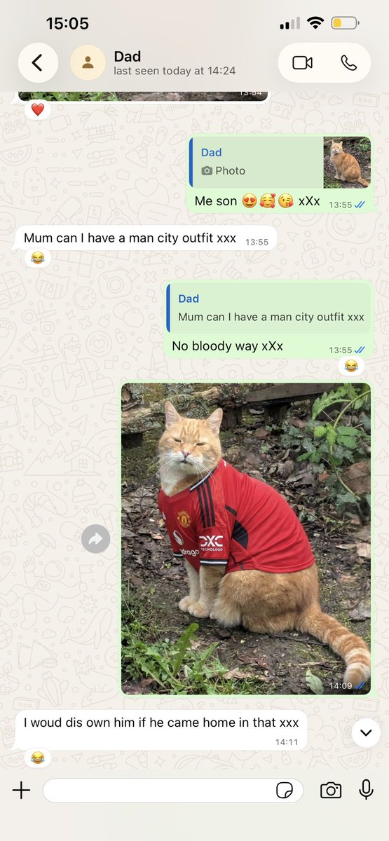 This is my Dad’s cat - my son. He texted me earlier, pretending to be the cat. My Dad is a <a href="/ManCity/">Manchester City</a> fan. My eldest brother - not my Dad’s son is a <a href="/ManUtd/">Manchester United</a> fan - as are my Dad’s family &amp; me. My other brother is a <a href="/Rovers/">Blackburn Rovers</a> fan &amp; their Dad’s a <a href="/LFC/">Liverpool FC</a> fan xXx