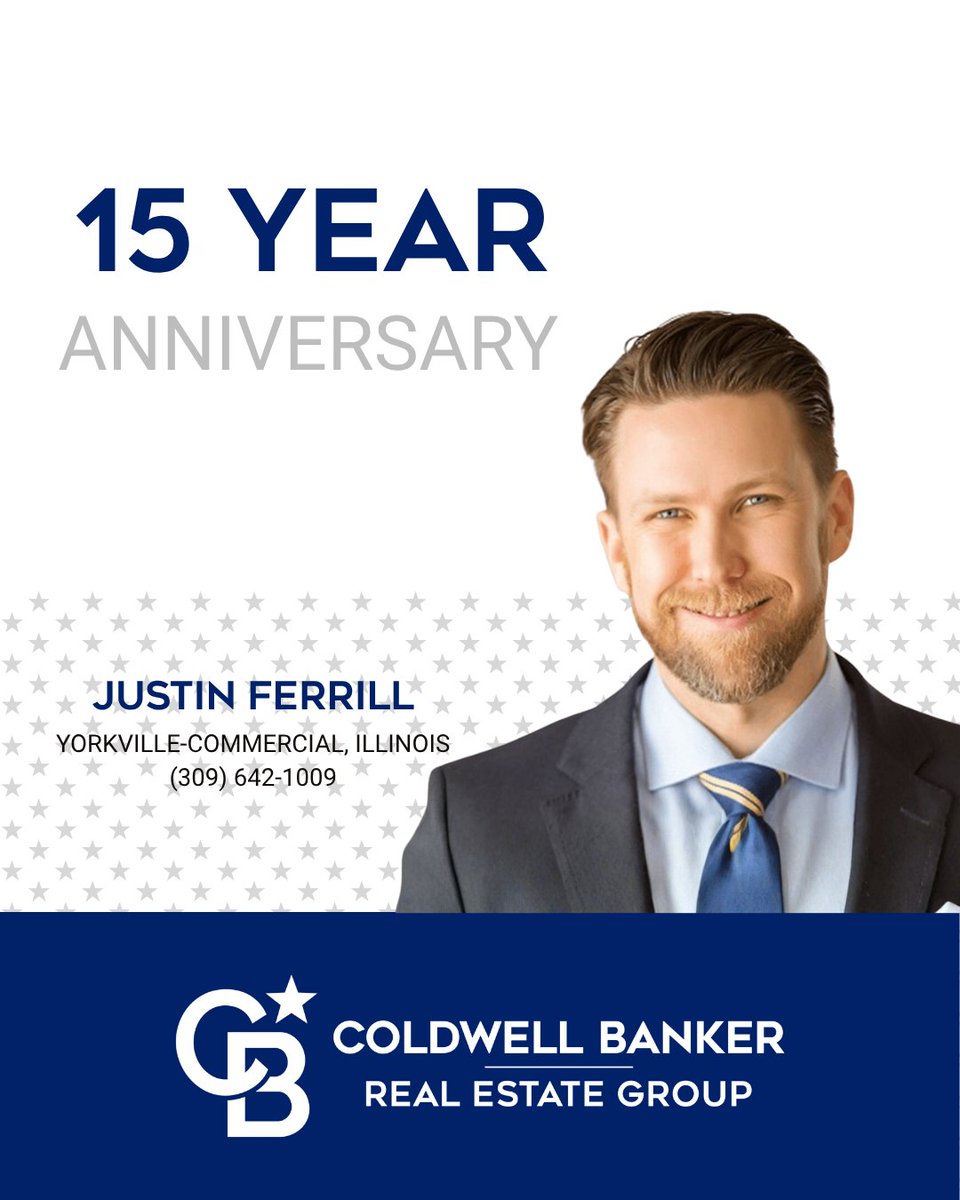 Today we congratulate real estate agent, Justin Ferrill, of the Yorkville-Commercial, Illinois office for his 15 years with our company. We are so proud to have Justin as part of the Coldwell Banker Real Estate Group family. #TheBestWearBlue