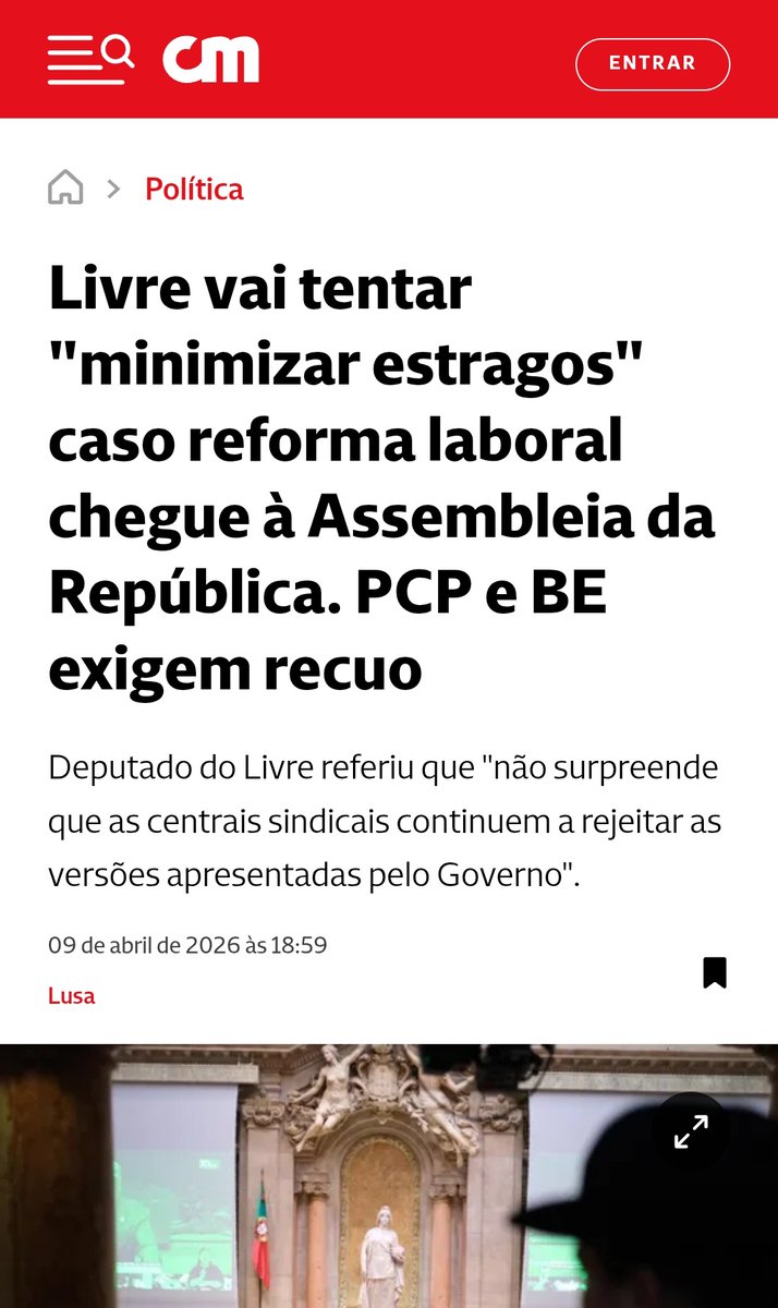 quando era crucial o alargamento da base social de rejeição completa desta merda do pacote laboral, recusando isto como base de qualquer negociação, vem o Livre para dar a mão ao governo e ao patronato