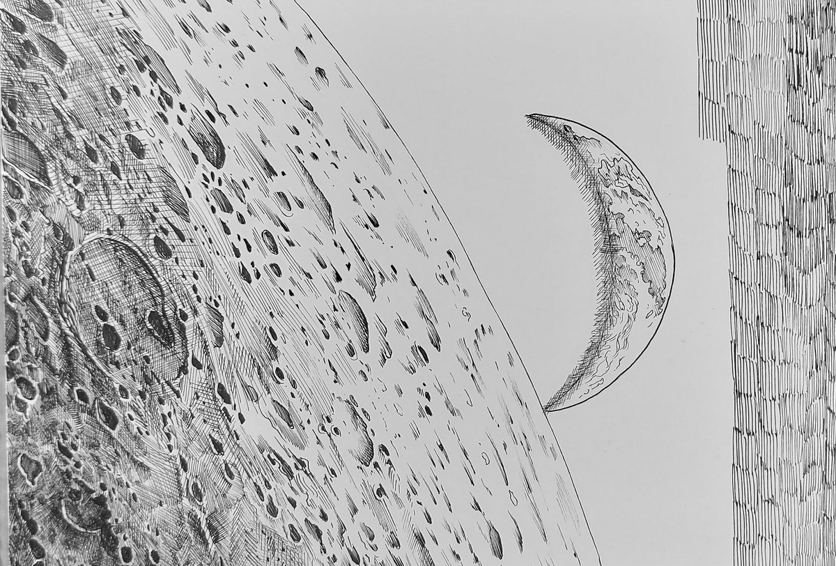 PINOJEANS's tweet photo. Dibujé con microfibras una de las últimas fotos de la Luna hecha por la expedición Artemis II de la @NASA @NASAArtemis https://t.co/QKmAa8kYeA