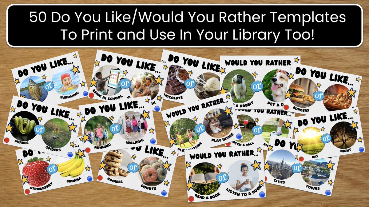 shannonmmiller's tweet photo. Looking for something new and fun in your library as we head into the end of the school year? 🤗

Here are 50 "Do You Like/Would You Rather" templates @heatherjfox and I created in @canva to print and use in your library too, friends. ❤️

https://t.co/1agu3St5Kp

#tlchat #futurereadylibs #edchat #ISTELib #libraries #teachers